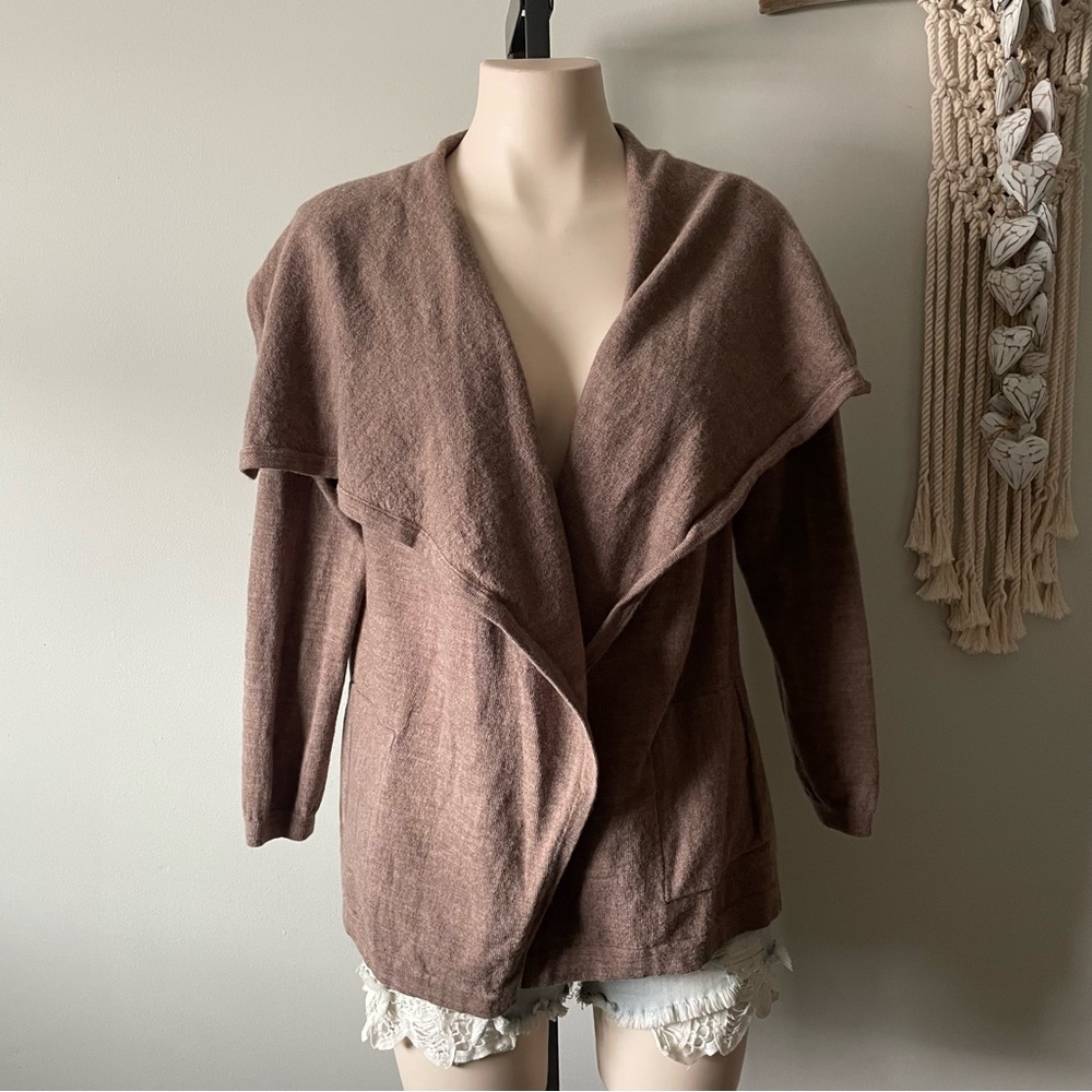 Valerie Bertinelli 100% Merino Wool Open Cardigan Shawl Collar Brown Size Medium